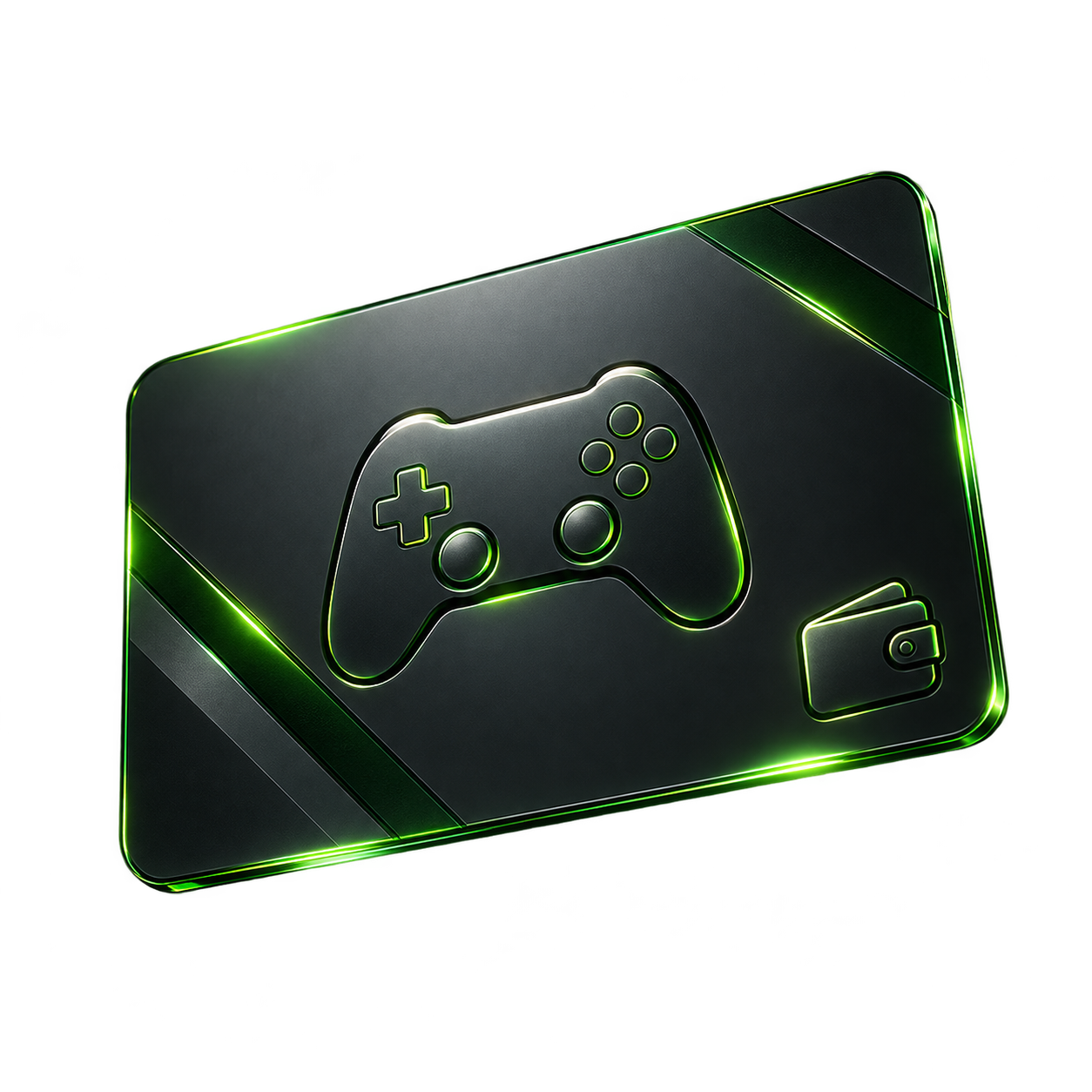 A dark digital wallet with an original game controller illustration